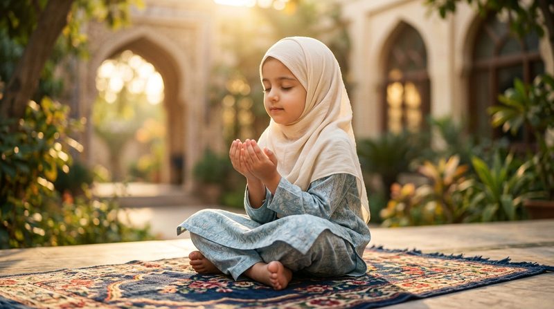 Muslim child reciting morning dua