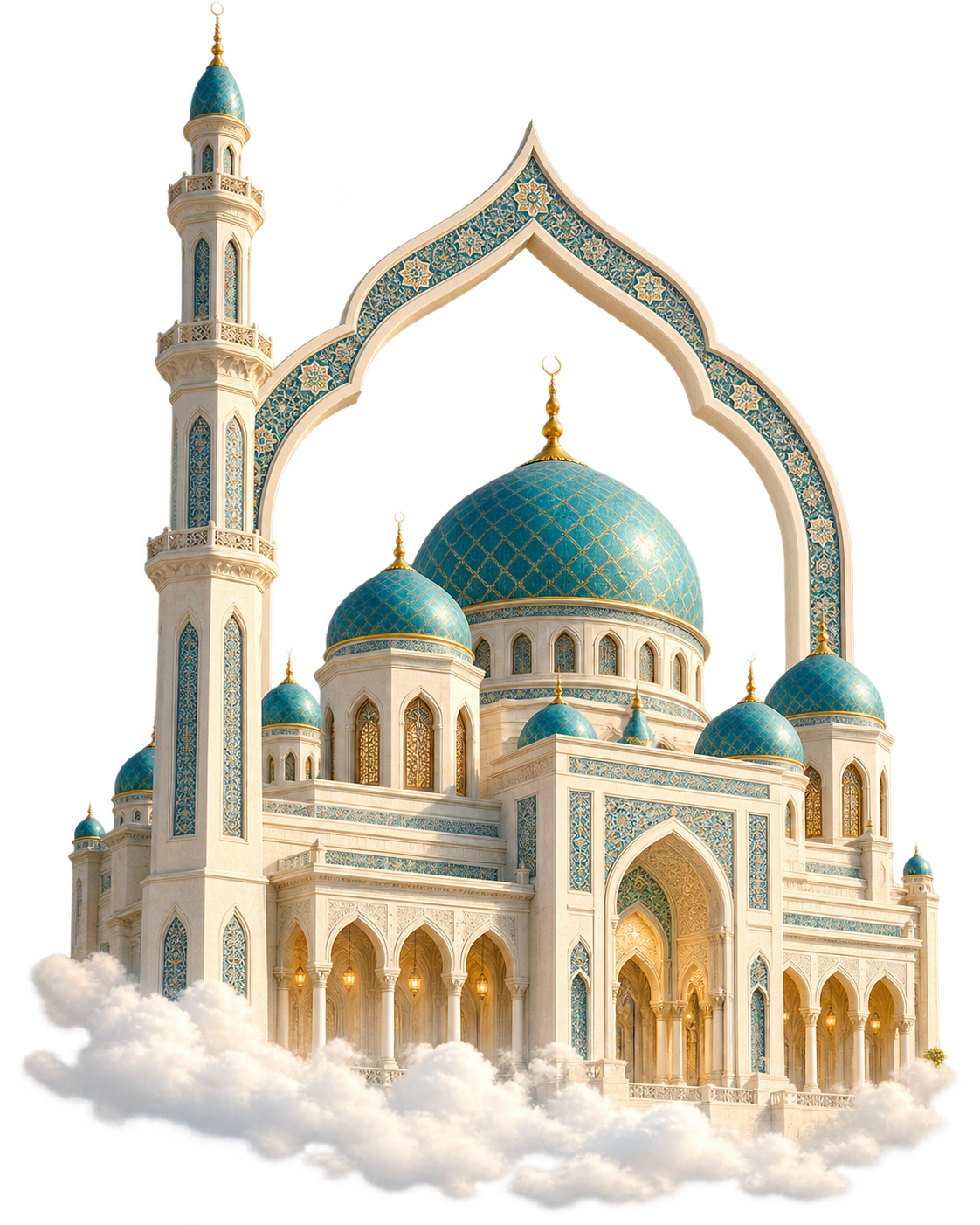 Ornate mosque with turquoise domes